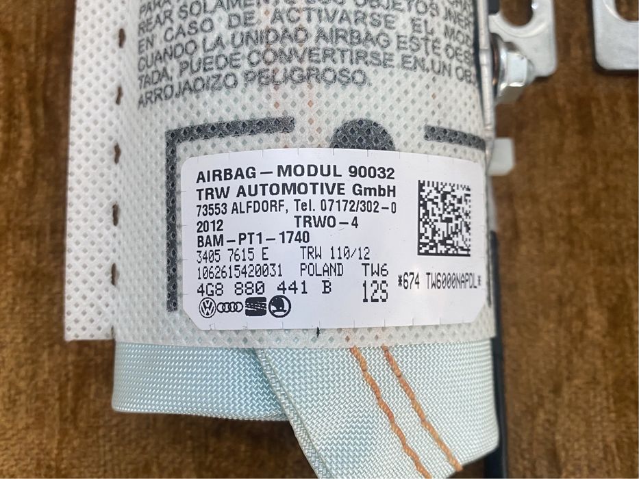 Aibag bancheta / pasager Audi A6 A7 4G : 4G8880441B / 4G8880442B