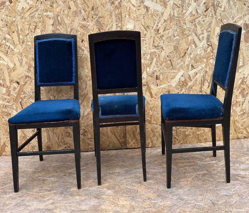 Set 3 Scaune Vintage cu Sezut si spatar tapitat; Scaun din lemn