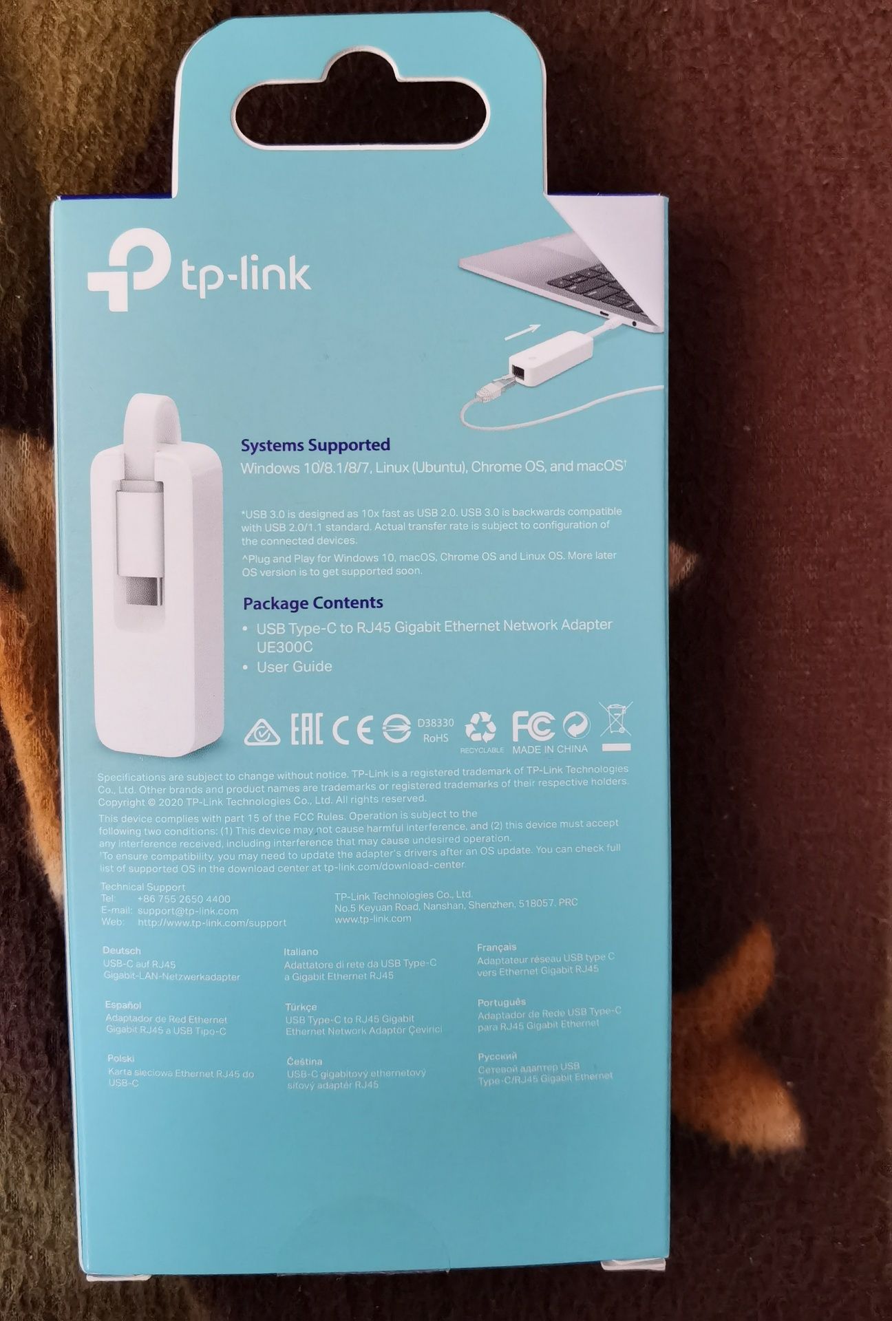 мрежов адаптер TP-Link UE300C, USB Type-C към GLAN RJ45