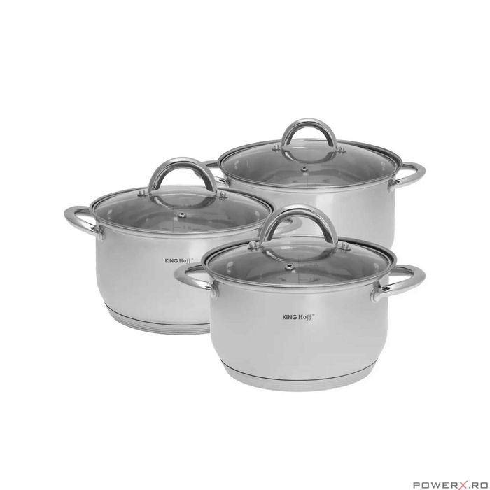 Set de 3 oale din inox cu capac sticla, dimensiuni 18cm, 20cm, 24 cm,