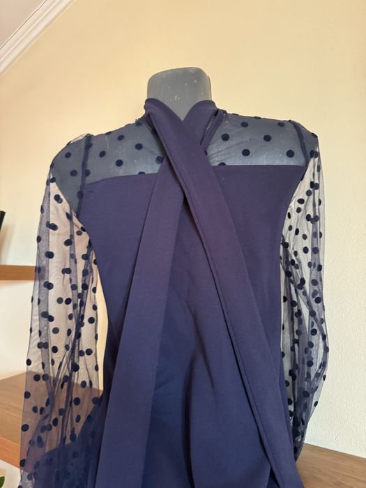 Rochie albastra scurta cu maneci transparente