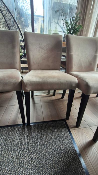 6 scaune velvet cu picioare din lemn