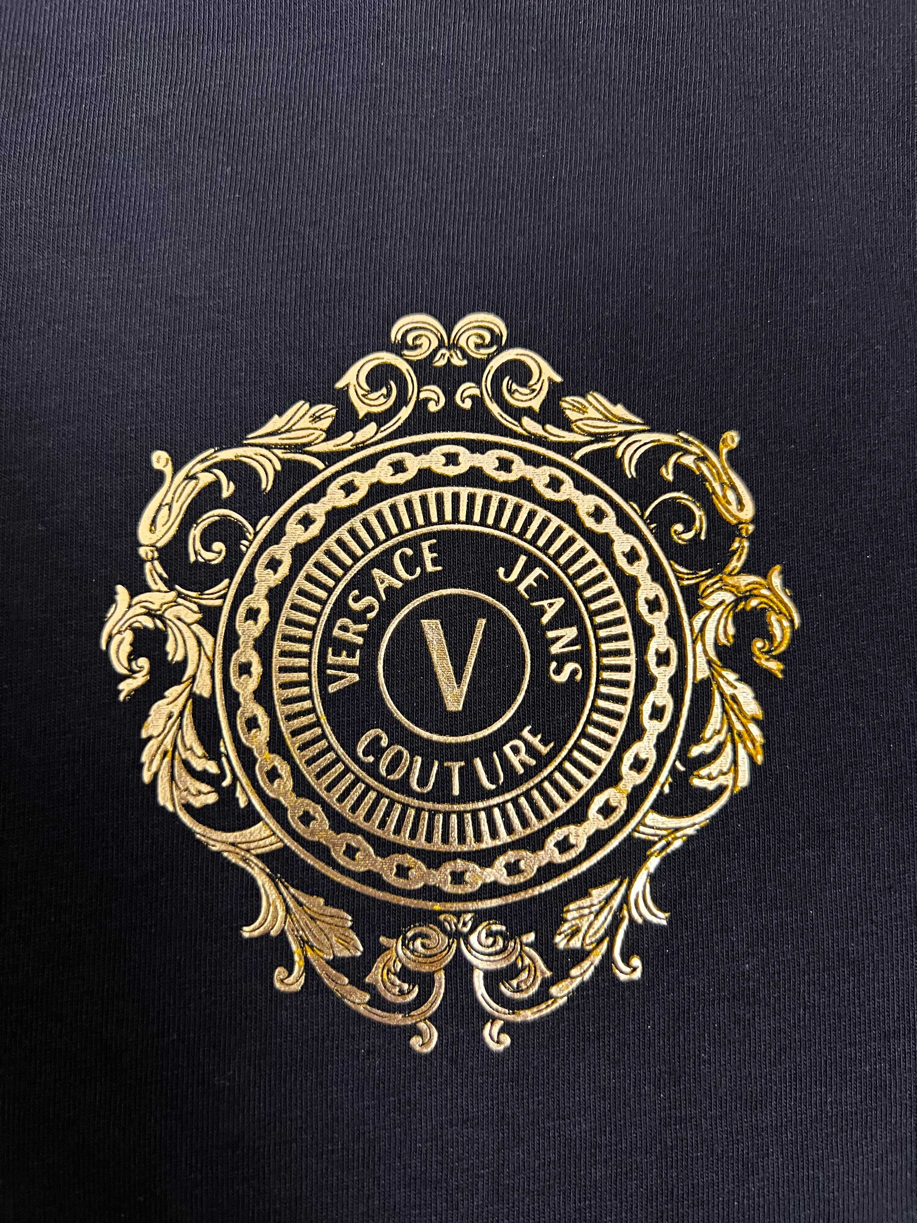Оригинална Versace Jeans Couture Черна тениска ЗЛАТНА 3D щампа - L XXL