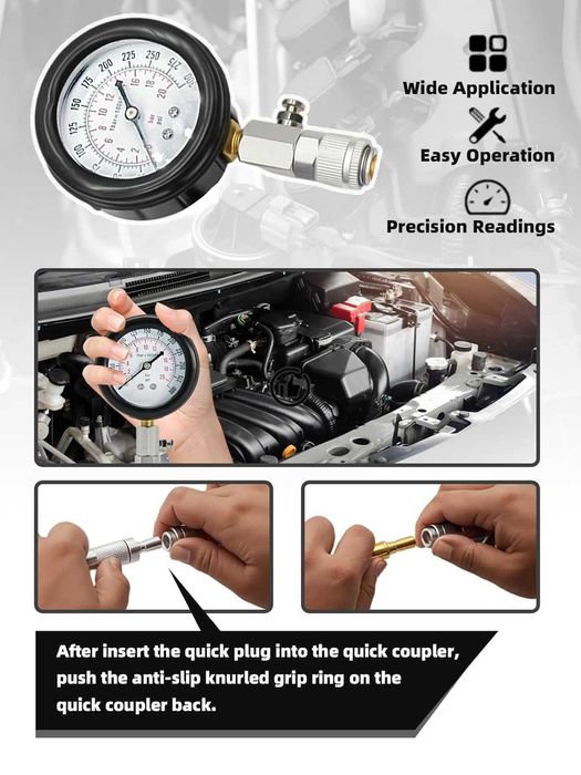 Комплект тестер за компресия бензинови двигатели 0–300 PSI