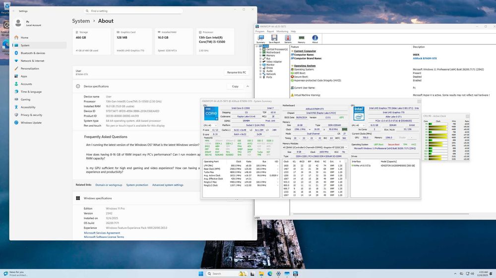 Asrock Deskmini b760 Intel i5 13500 16 GB Ram Kingston NVME 500 GB