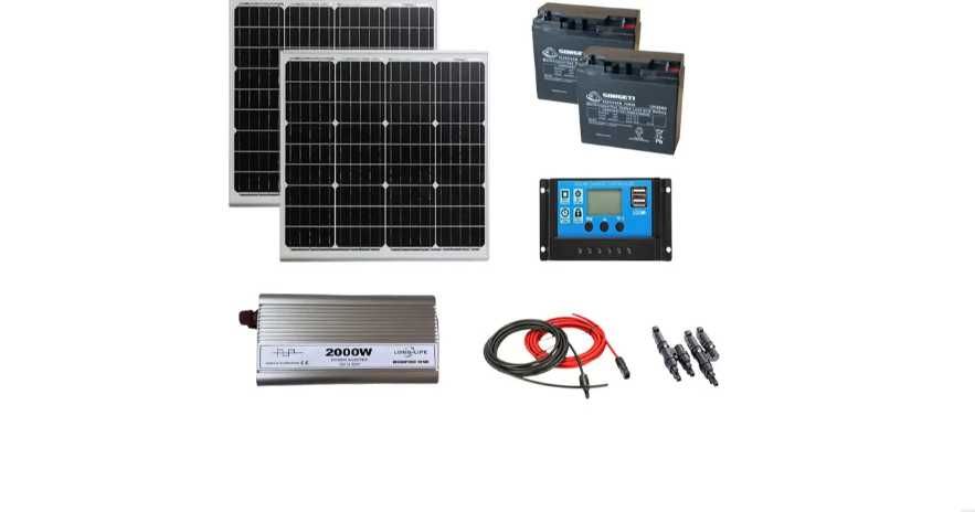 kit solar cu panou 60W-140W si invertor 2000W rulota, iluminare curte