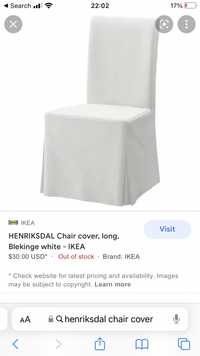 4 броя дълги калъфки/покривала Ikea Henriksdal за трапезарен стол-