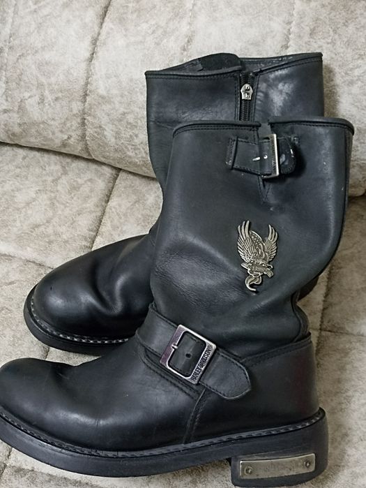 мужские черные кожаные мотоциклетные ботинки Harley-Davidson с пряжкам