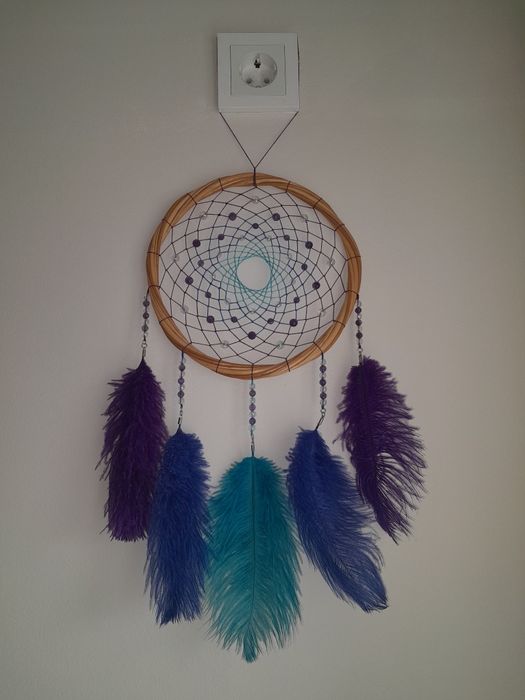 Ловец снов, натуральные камни, камень амитис, перья украшение оборег