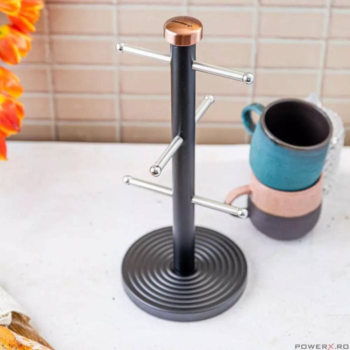 Suport pentru 6 pahare, cesti, negru, Klausberg