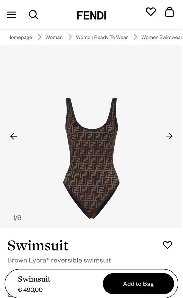 Луксозен цял бански- Fendi