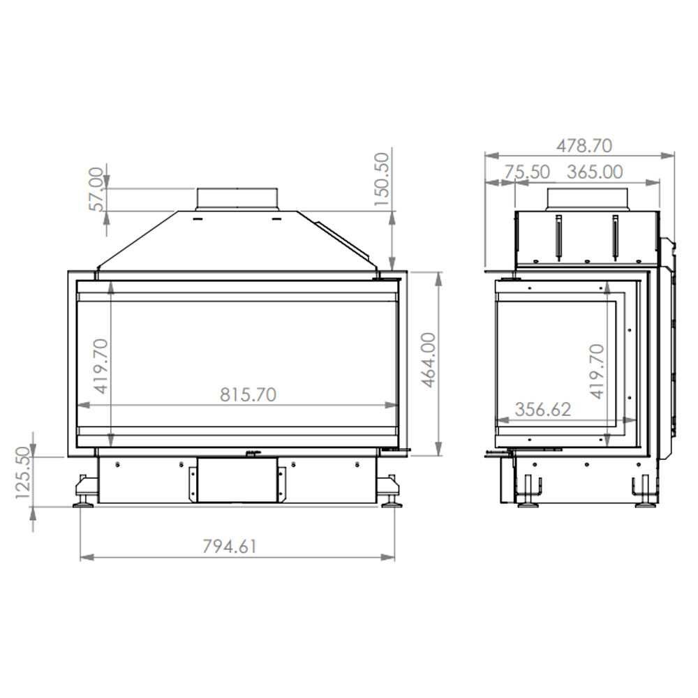 Focar semineu pe lemne A-CAMINETTI Crystal 80 Open Side, 12 kW putere