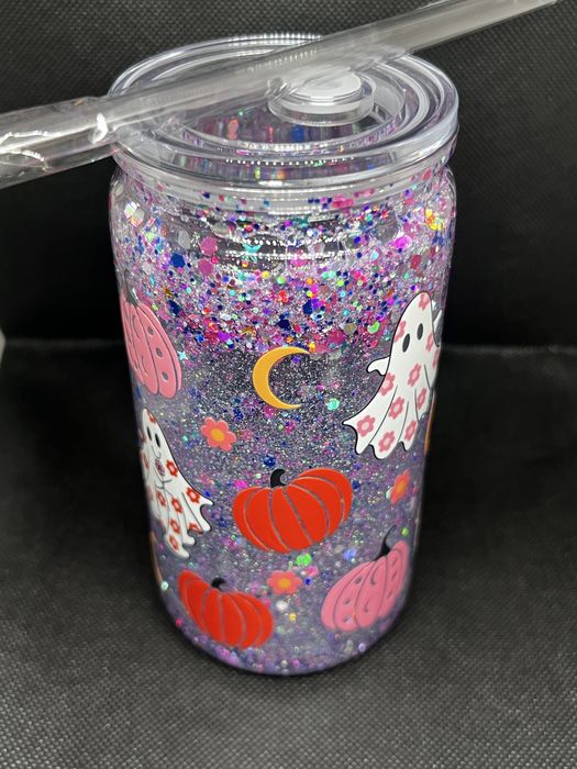 Pahar cu capac si pai Snowglobe Halloween