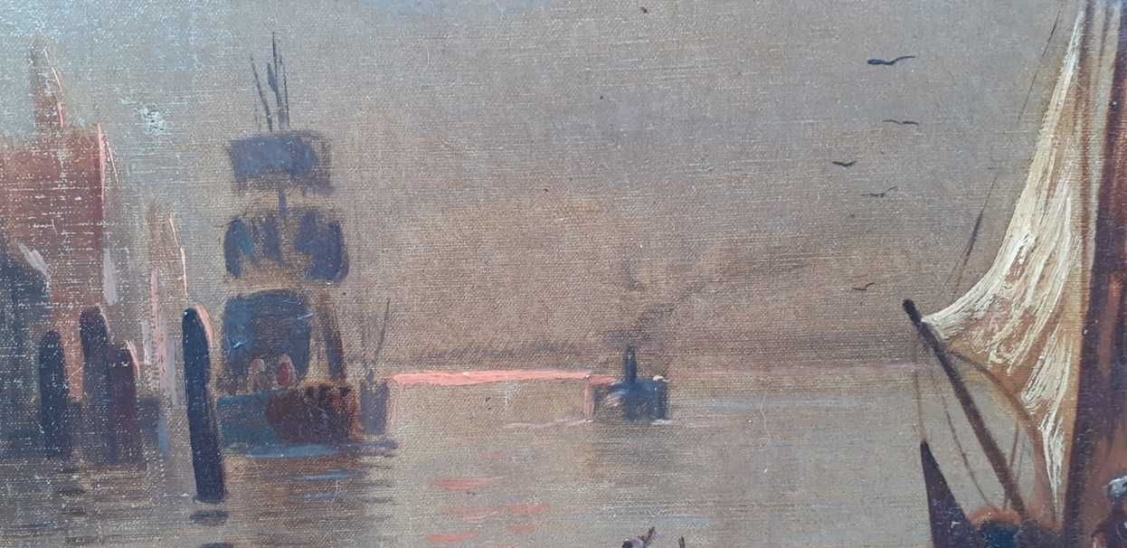 Tablou foarte vechi - veliere in port - semnat Jan Wijnand