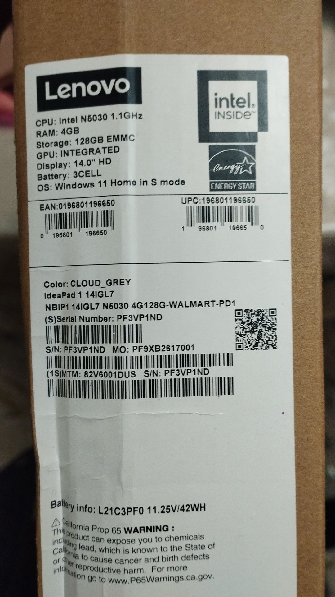 Lenovo Ideapad 1i 4/128 GB Intel Pentium Silver N5030 4 yadro yevropa