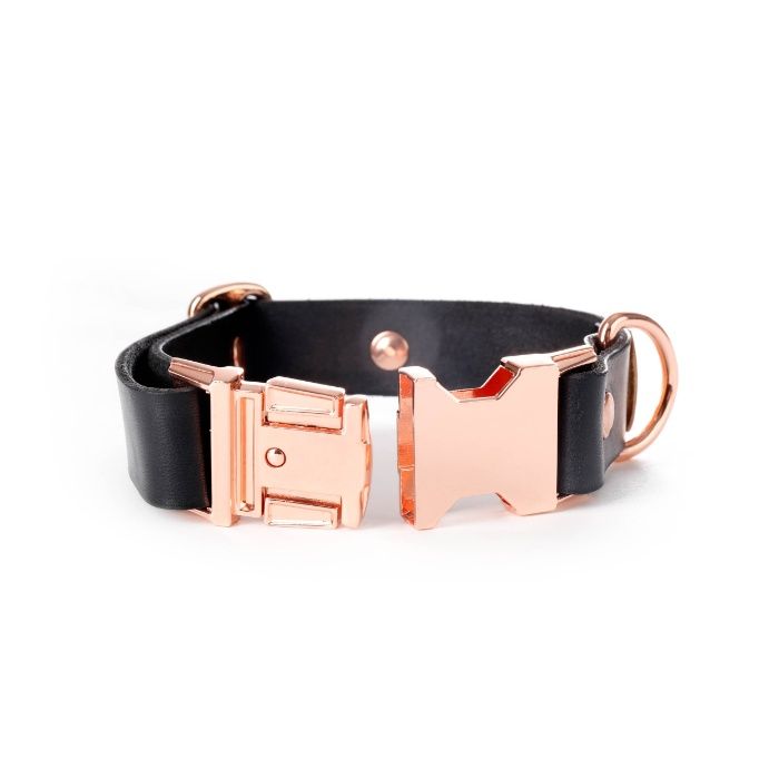 Нашийник за кучета с име и телефон / катарама цвят розово злато/