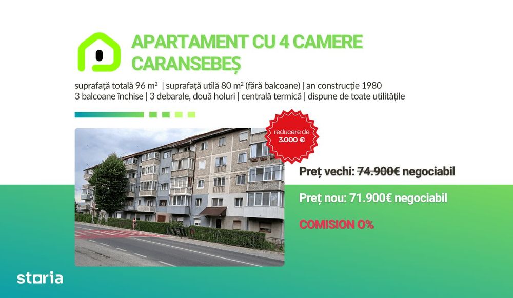Comision 0 - Apartament cu 4 camere, etaj intermediar, in Pipirig