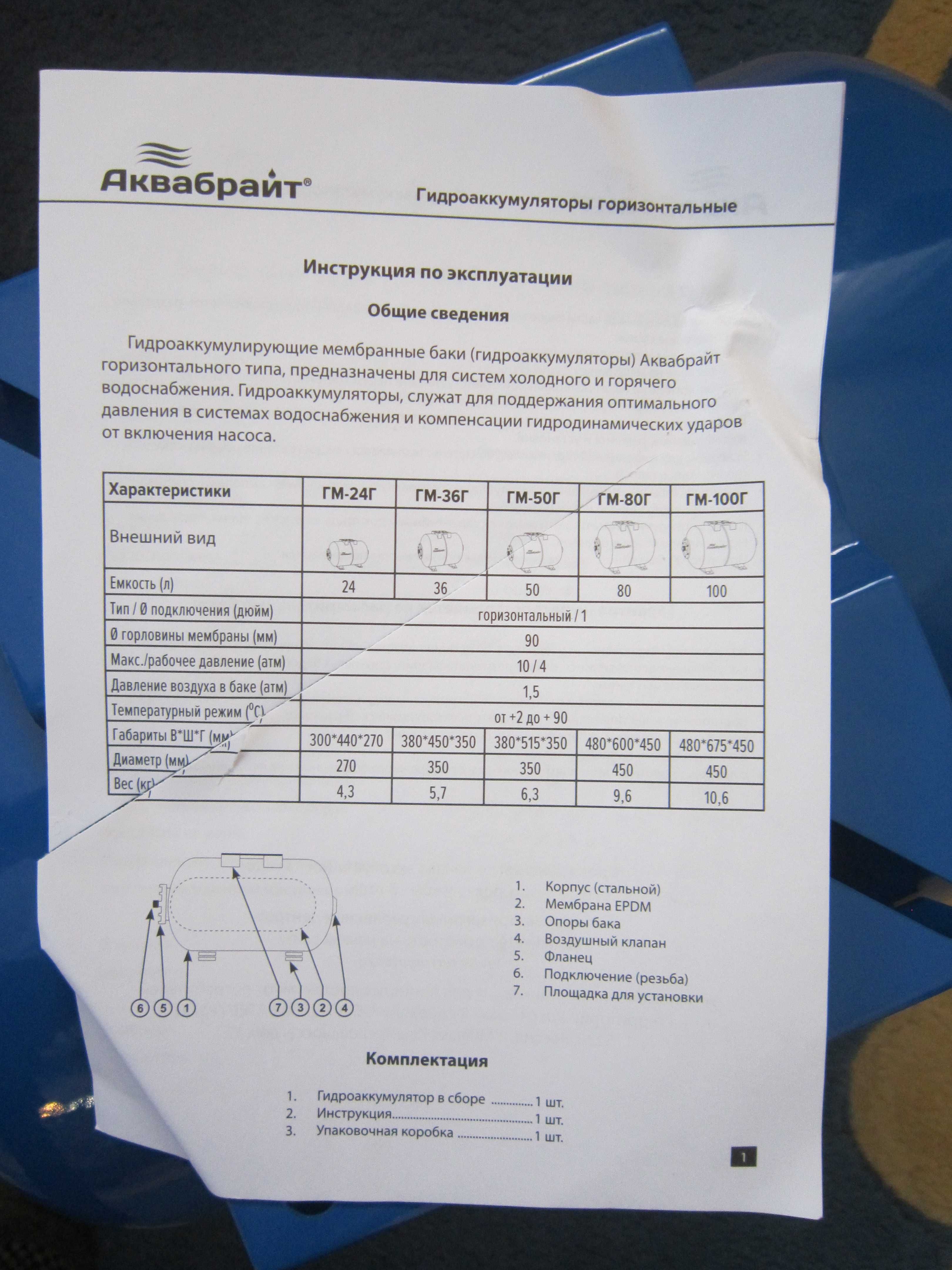 Гидроаккумулятор АКВАБРАЙТ ГМ-24Г 24 л