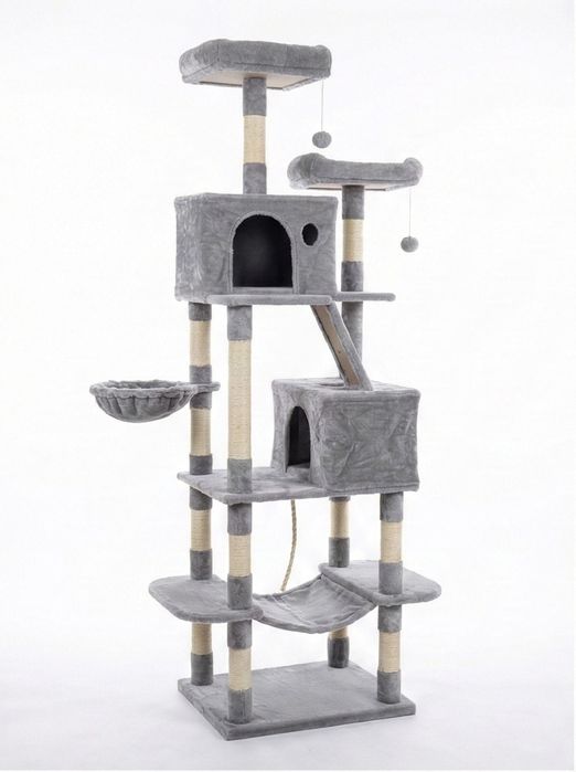 Ansamblu de joaca pentru pisici, FEANDREA, 206 cm, 7 niveluri, gri, 60