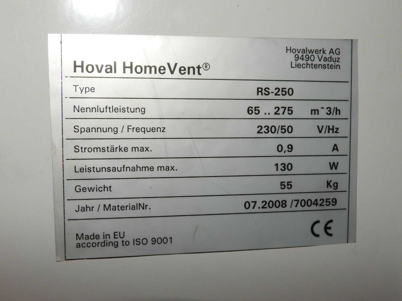 HVAC Hoval HomeVent RS-250 комфортна вентилация с рекуперация 90-130%