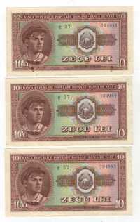 Lot 3 bancnote 10 lei 1952-serie albastra- consecutive
