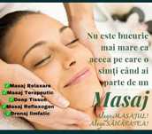 Masaj de relaxare,     terapeutic, anticelulitic , reflexoterapie.