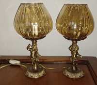 2 veioze cu candelabru  vintage din cristal și bronz