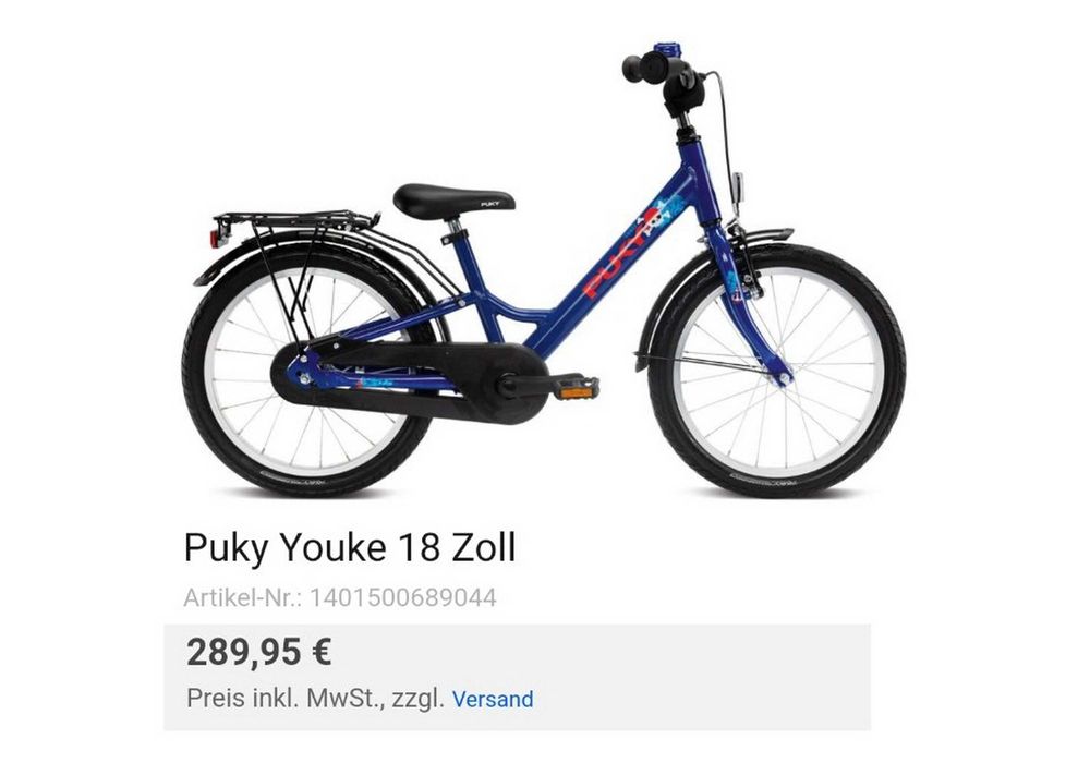 Bicicletă pentru copii 18’ PUKY Youke 18-1, ALUMINIU – Albastru