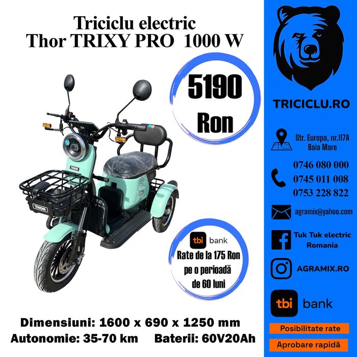 Triciclu electric brand Thor Trixy Pro verde rosu omologabil Agramix