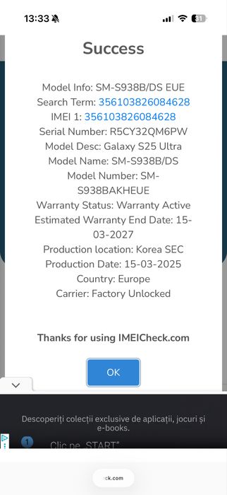 Vand samsung s25 ultra 1Tb factura ,garantie impecabil ca nou