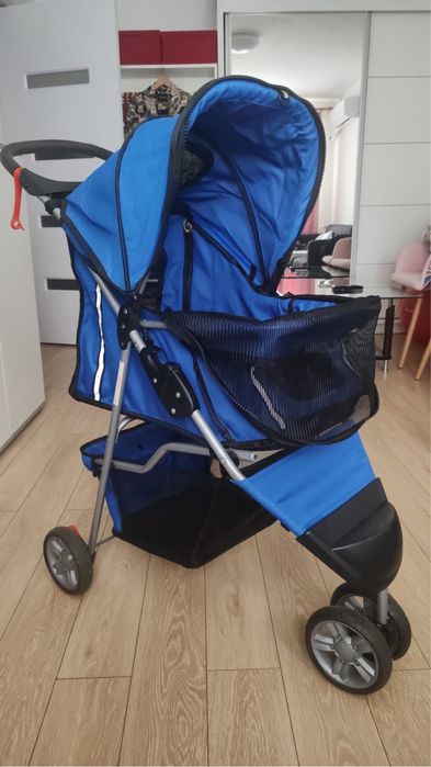 Carucior pliabil pentru caini, albastru, 75x45x97