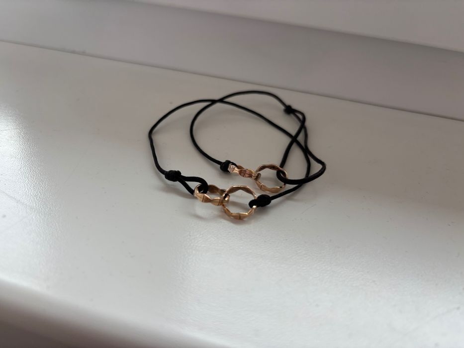 Brățări Malvensky – model infinit, șnur negru, aur roz 14K