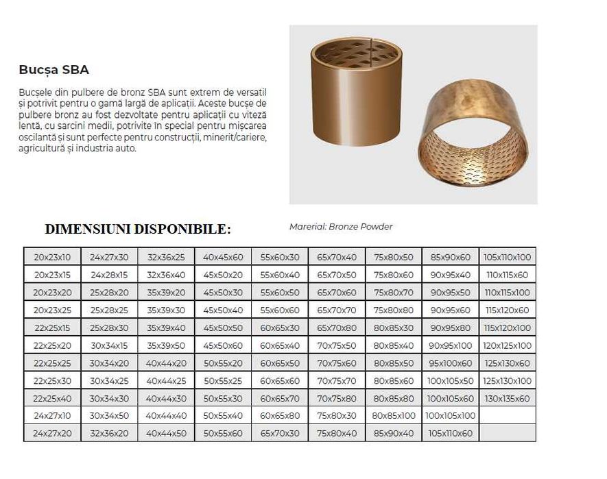 Bucsa SBA, material Bronze Powder