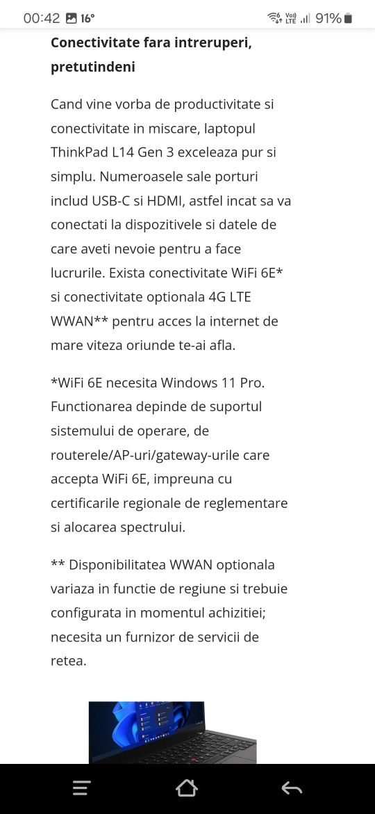 Laptop Lenovo thinkpad L14 generație 3, 32 GB. Și LTE.