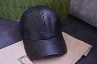 Шапка Гучи кожа в черен цвят/ gucci hat black leather BRAND NEW