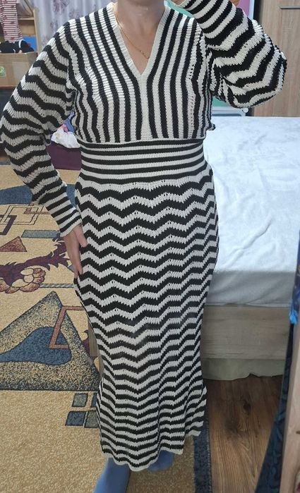 Rochie deosebita de toamna-primavara, alb-negru, universal, Trendyol