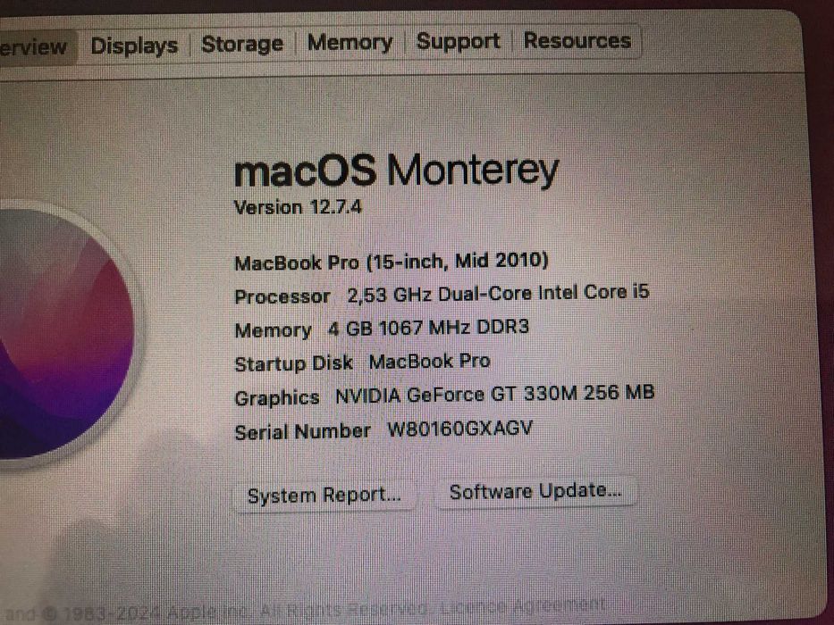 MacBook Pro 15-inch 2010  2,53 GHz,4 GB,SSD 128 GB.Monterey. IMPECABIL