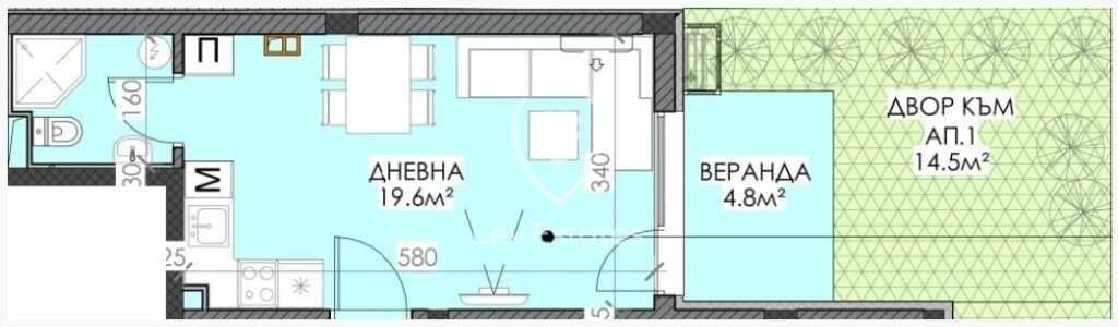 Студио с вътрешен двор в новостроящия се комплекс Scarabey 17 Сарафово