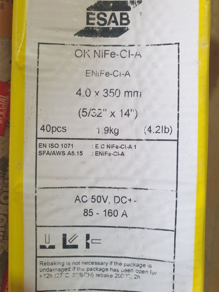 Сварочные электроды(чугун) OK Ni-Cl (92.18) и ЦЧ-4, (алюм) УАНА-1,4047