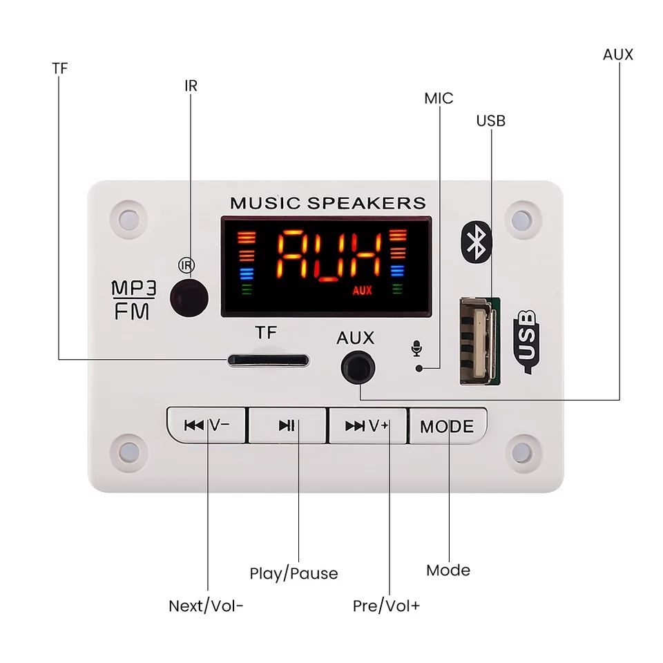 Mp3 плеър модул за вграждане AIYIMA 5V/12V BT 5.0/Sd/USB/Fm/Mic/ AUX