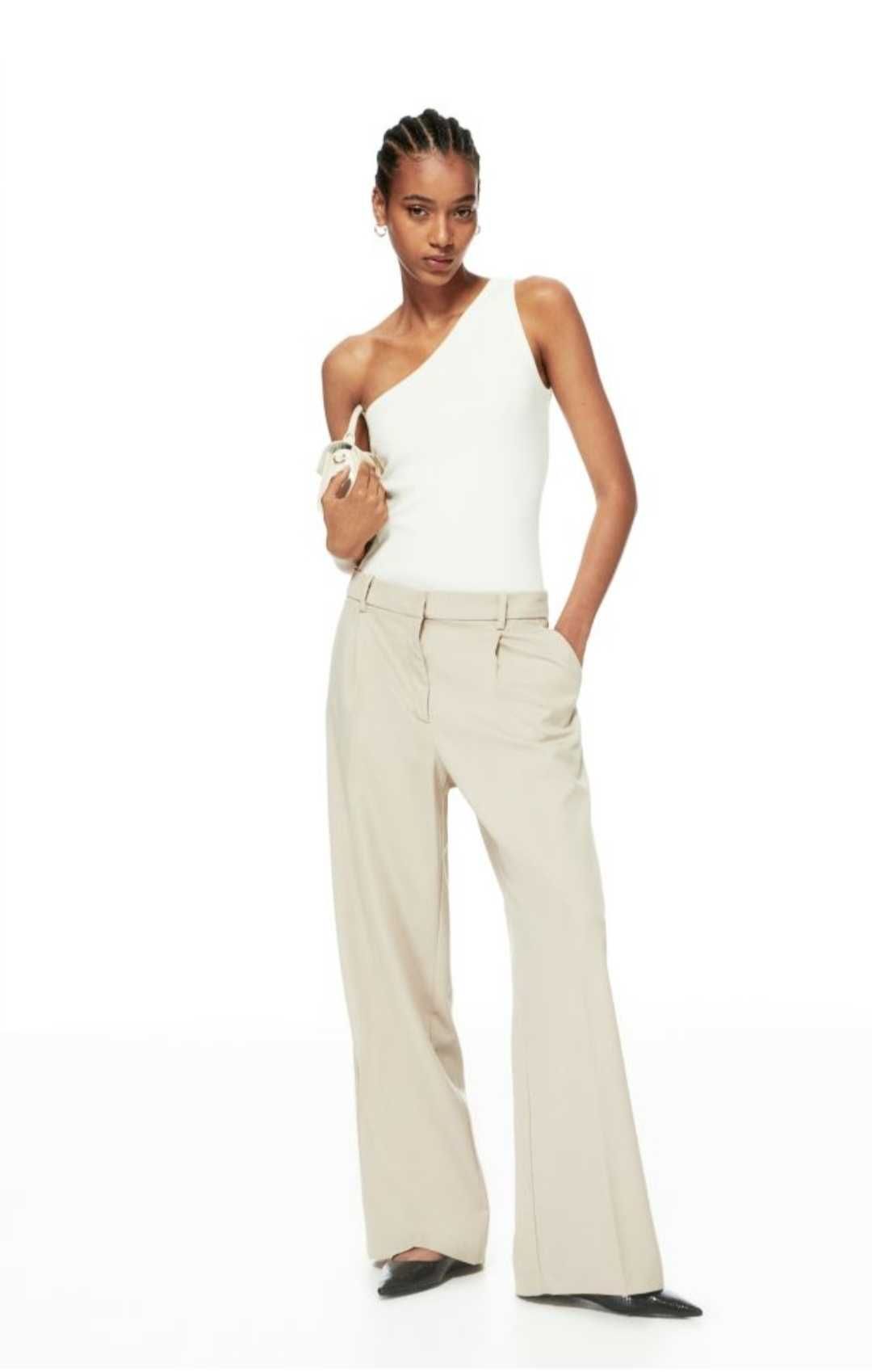 Елегантен панталон H&M, черен, бежов/Лятна блуза H&M / Пола H&M