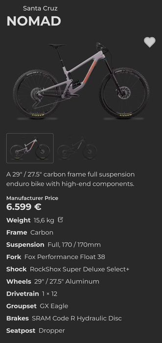 Santa Cruz NOMAD V6 2024 carbon FOX 38 Sram 1x12 GX