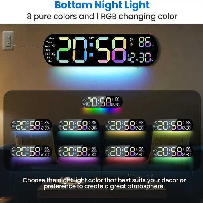 LED RGB настенные часы с пультом. LED Soat chiroq o'zgaruvchan- pultli