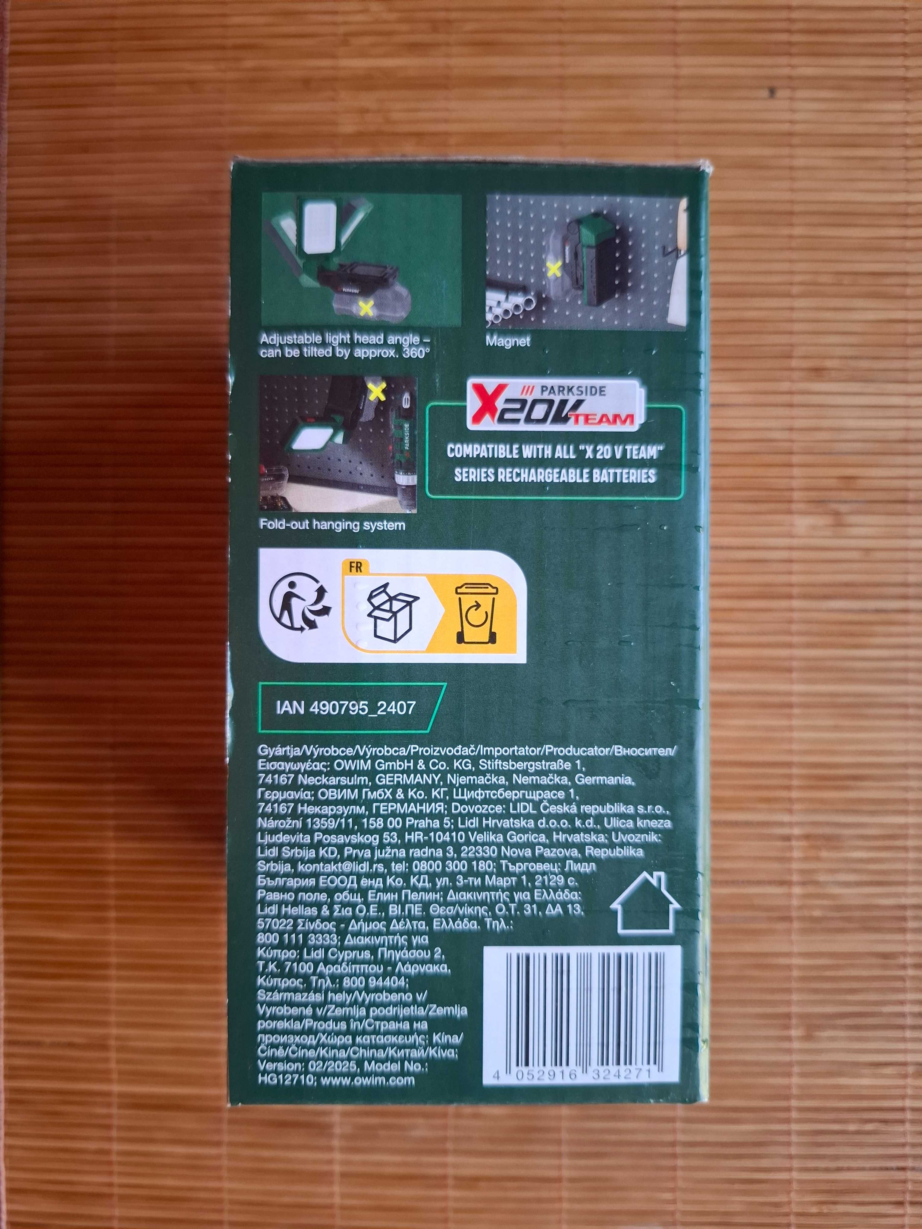 Parkside акумулаторна сгъваема LED лампа 20V -800 Lm