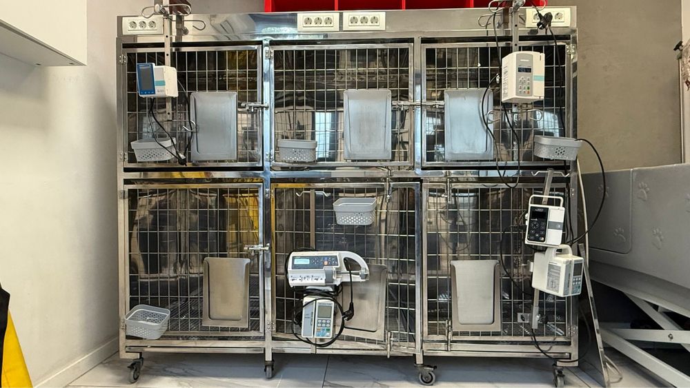 Baterie de cuști veterinare din inox