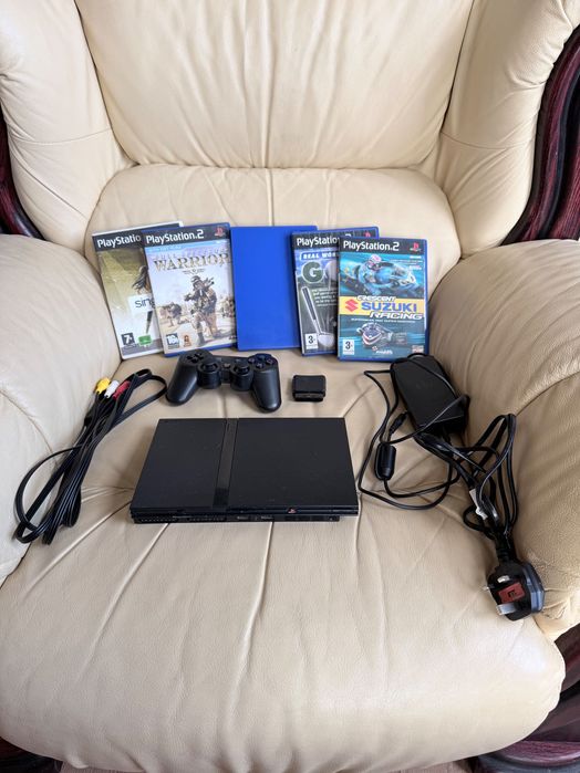 PlayStation 2 Slim (черен) + безжичен джойстик