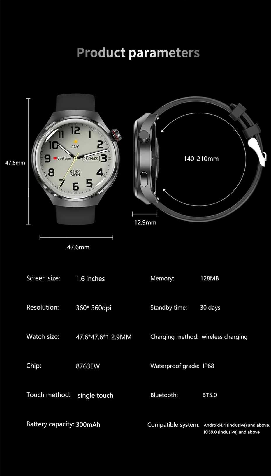Smartwatch GT4 PRO, bluetooth, rezistent la apa, NOU