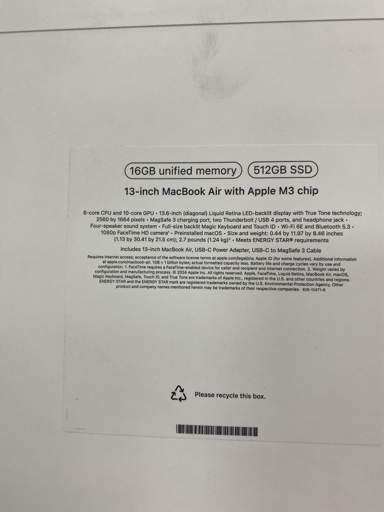 MacBook Air 13 M3  16/512 SSD