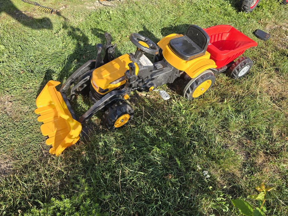 Tractor (excavator) cu pedale pentru copii cu remorcă (ca nou)