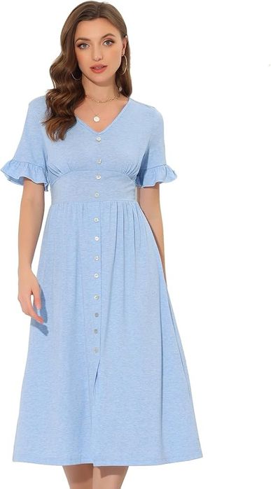 Rochie midi de vară casual pentru femei Allegra K, cu decolteu în V, L